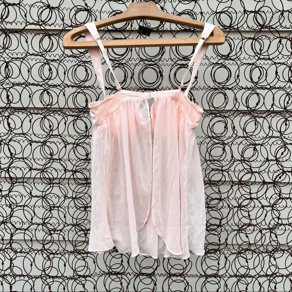 Y2K Victoria’s Secret pink sheer bra tulle open back teddy nightie neglige 34B